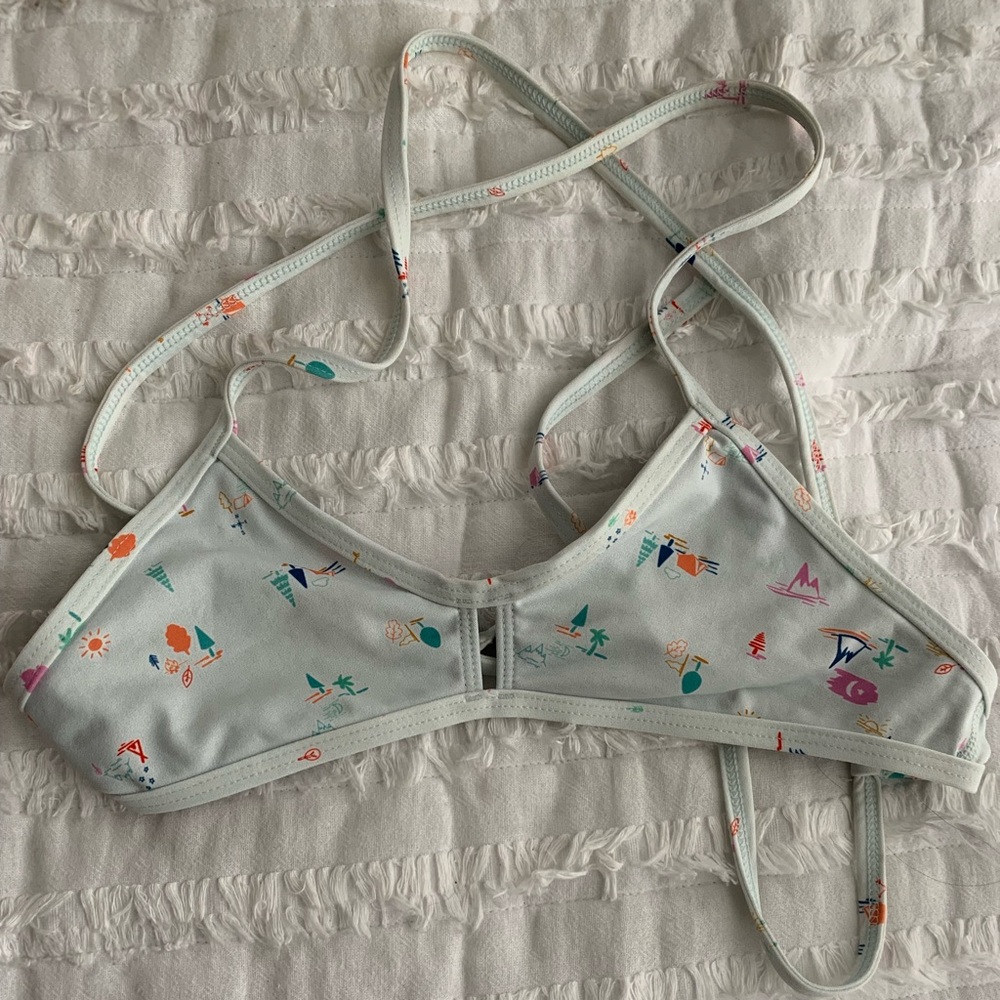 Women’s Light Blue Printed Strappy Swim Top